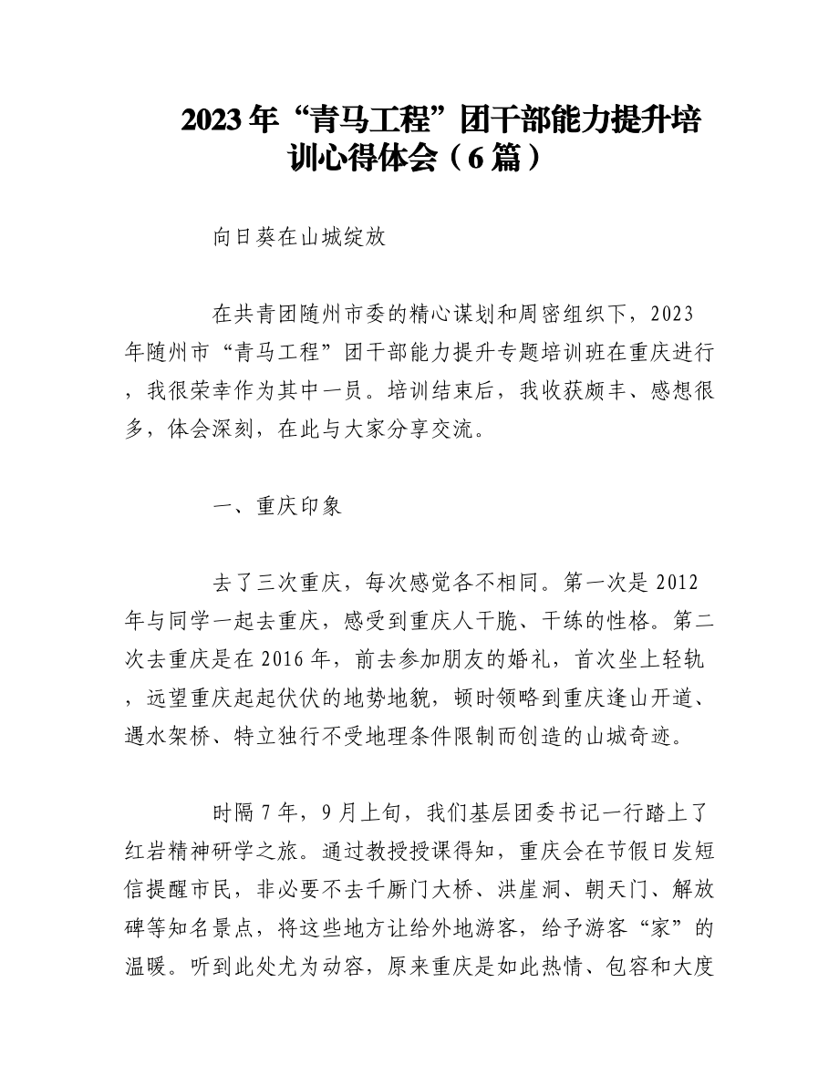 （6篇）2023年“青马工程”团干部能力提升培训心得体会.docx_第1页