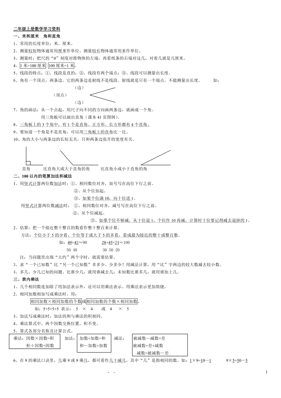 小学二年级上册数学-全册课本知识点整理.doc_第1页