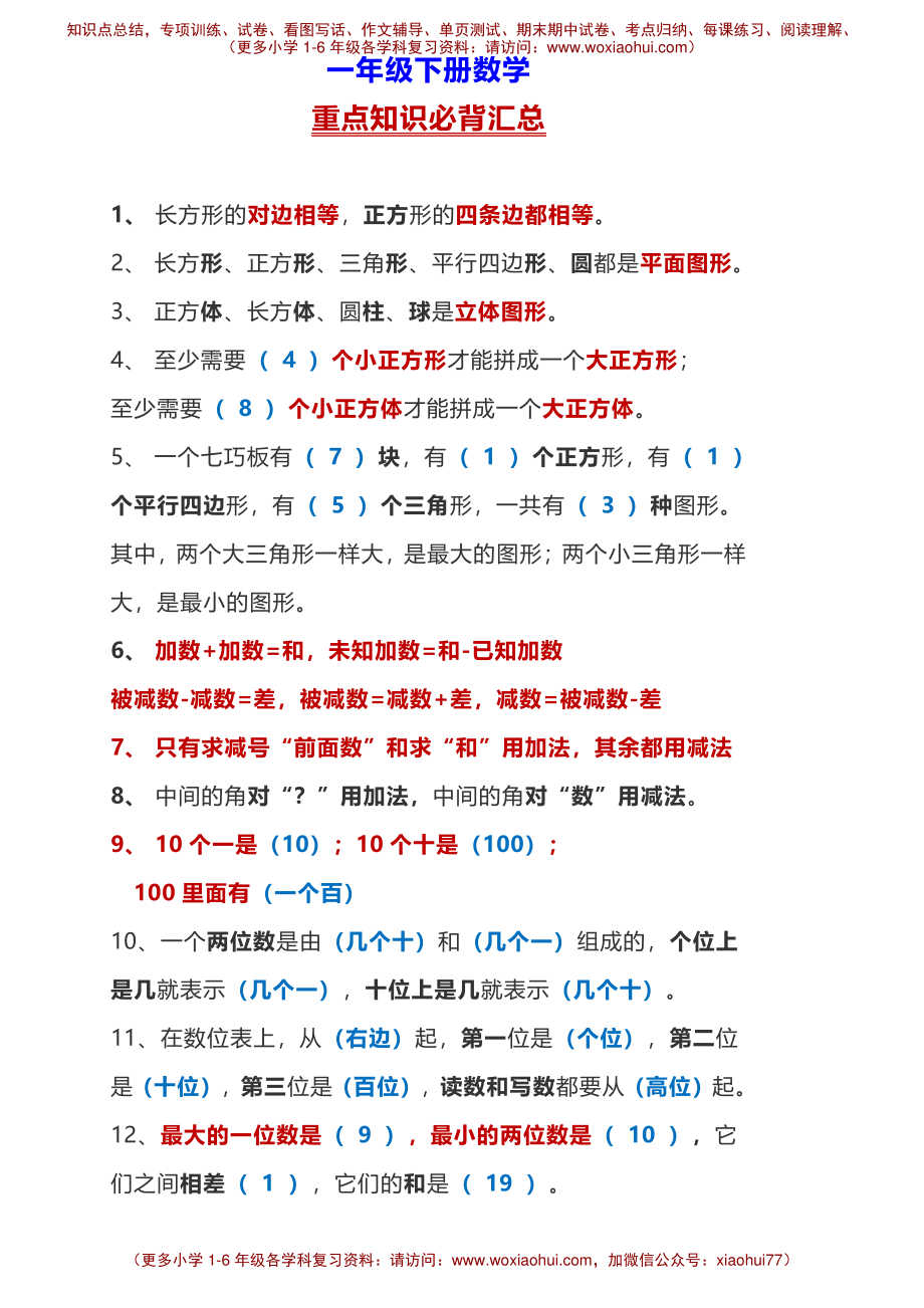 一年级下册数学背诵重点.pdf_第1页