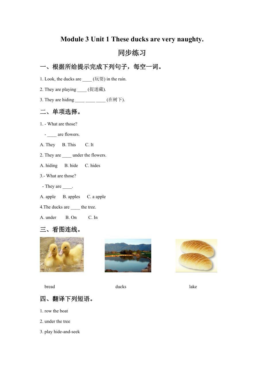 Module 3 Unit 1 These ducks are very naughty.同步练习3.doc_第1页