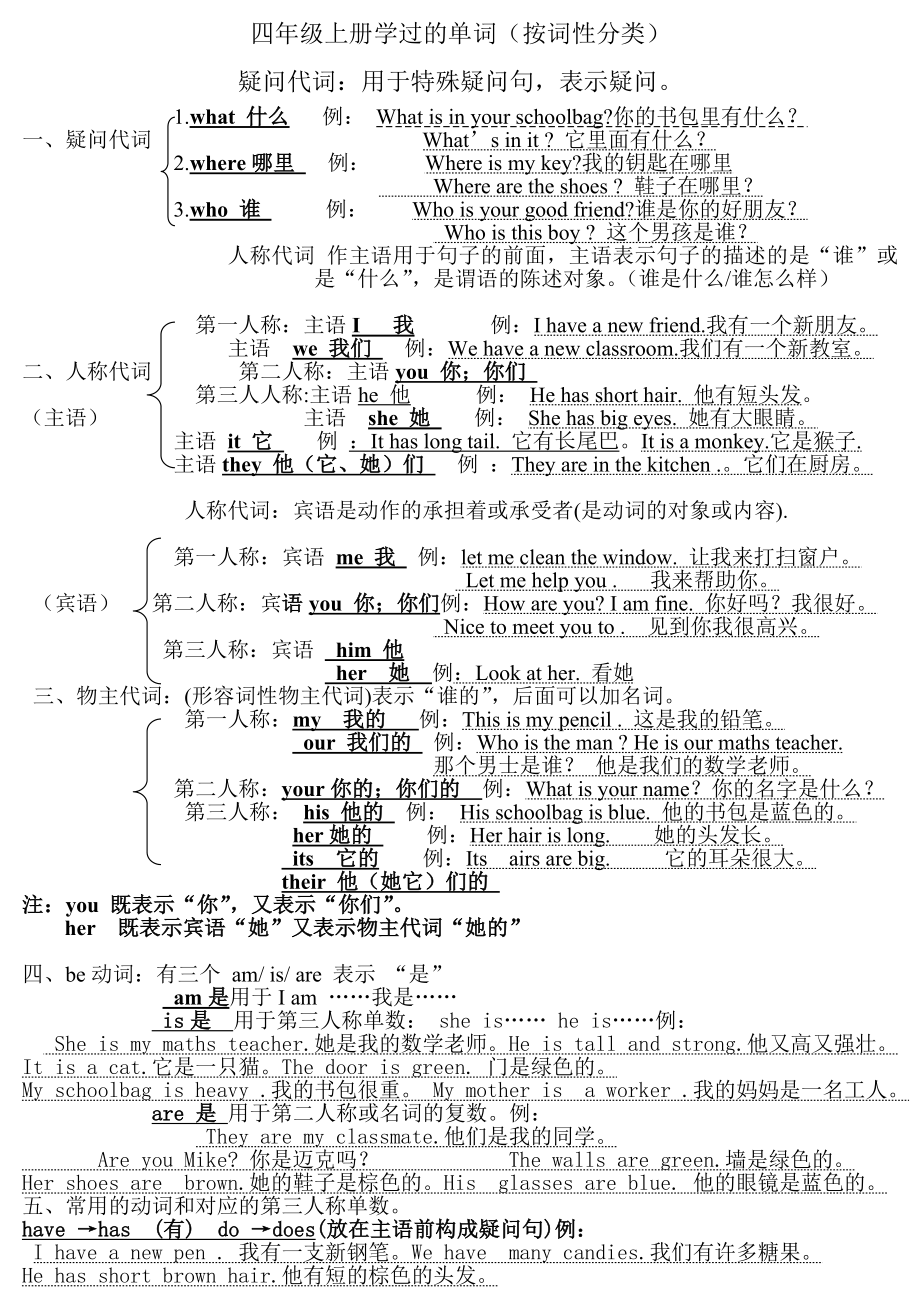 人教版小学四年级上英语学常用的单词及句子.doc_第1页