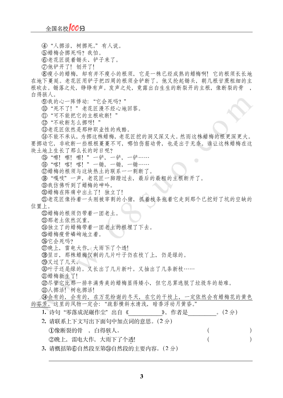 安徽省某市小升初语文真卷含答案.pdf_第3页