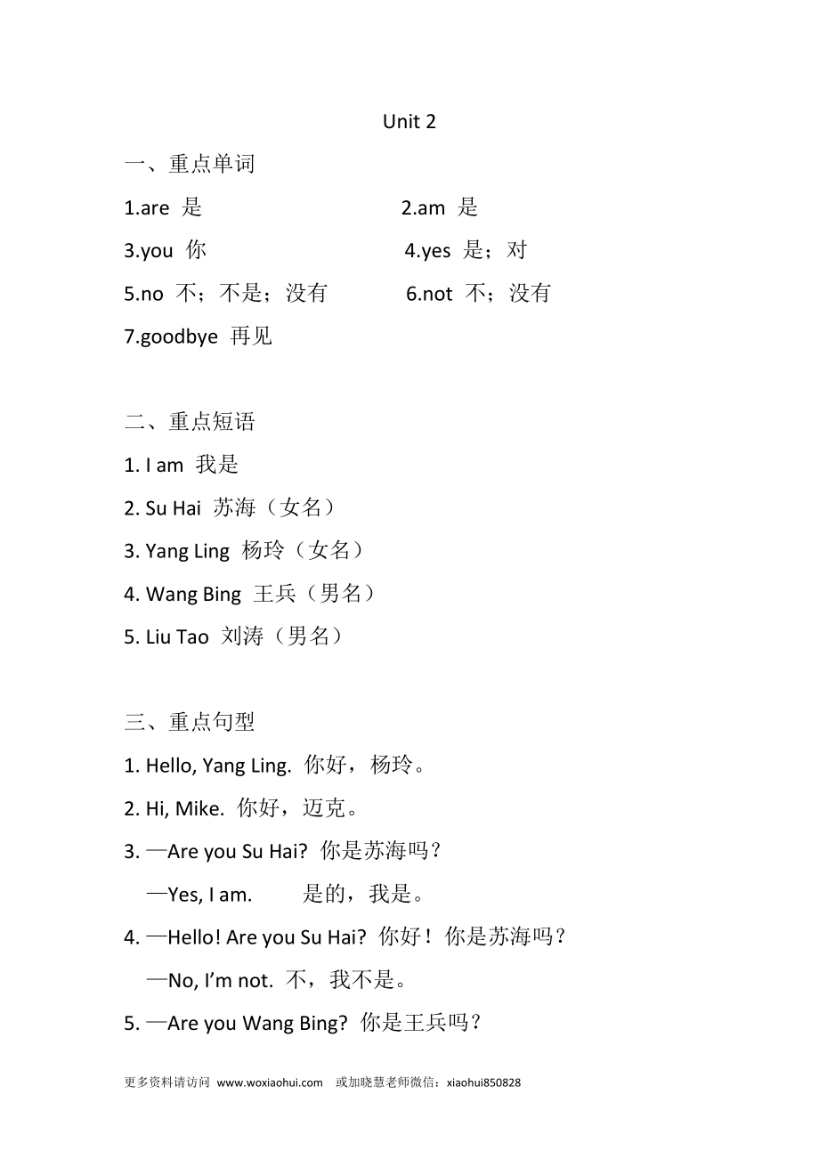 小学三年级上册试卷含答案：译林版英语：Unit 2知识重点.docx_第1页