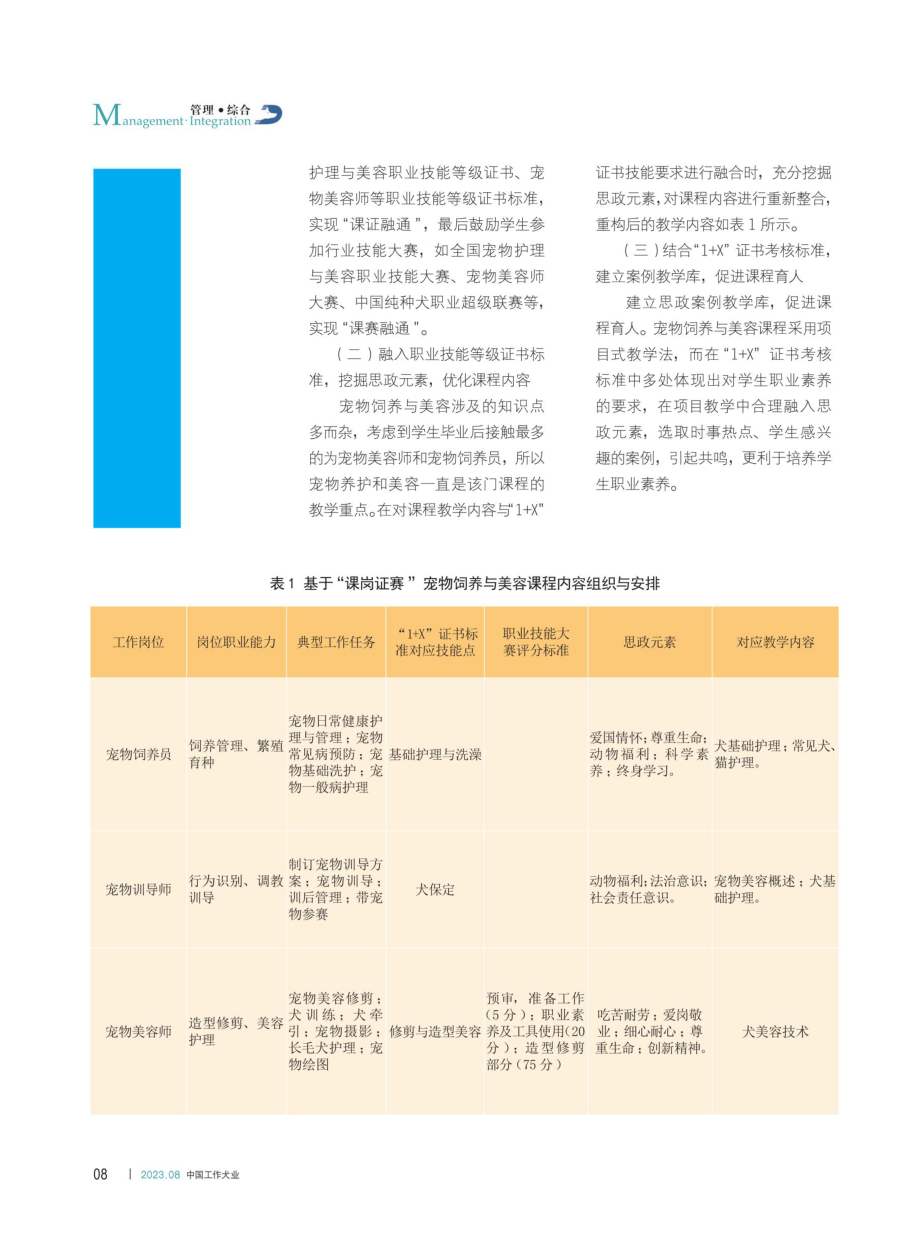 “1 X”证书制度下课程育人模式探索与实践——以宠物饲养与美容课程为例.pdf_第3页