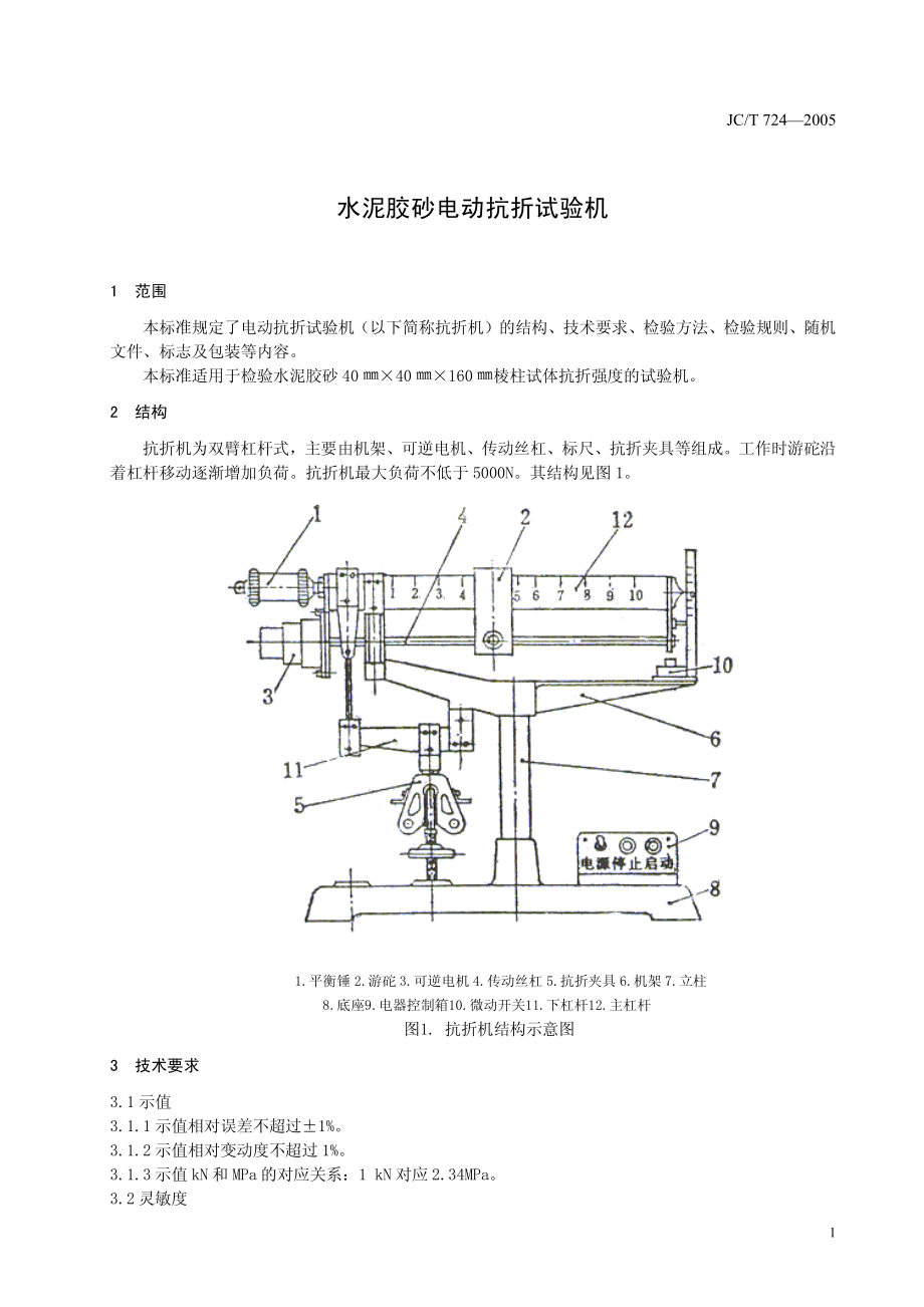 水泥胶砂电动抗折试验机 JCT 724-2005.pdf_第3页