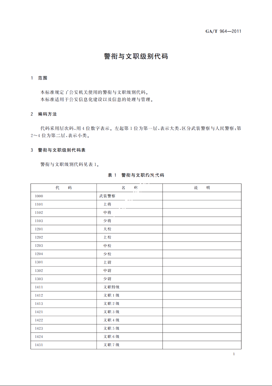 GAT964-2011 警衔与文职级别代码.pdf_第3页