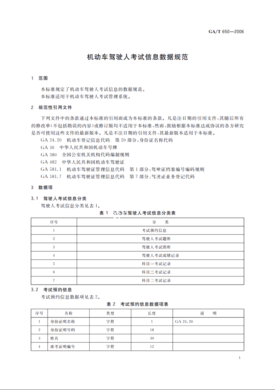 GAT650-2006 机动车驾驶人考试信息数据规范.pdf_第3页