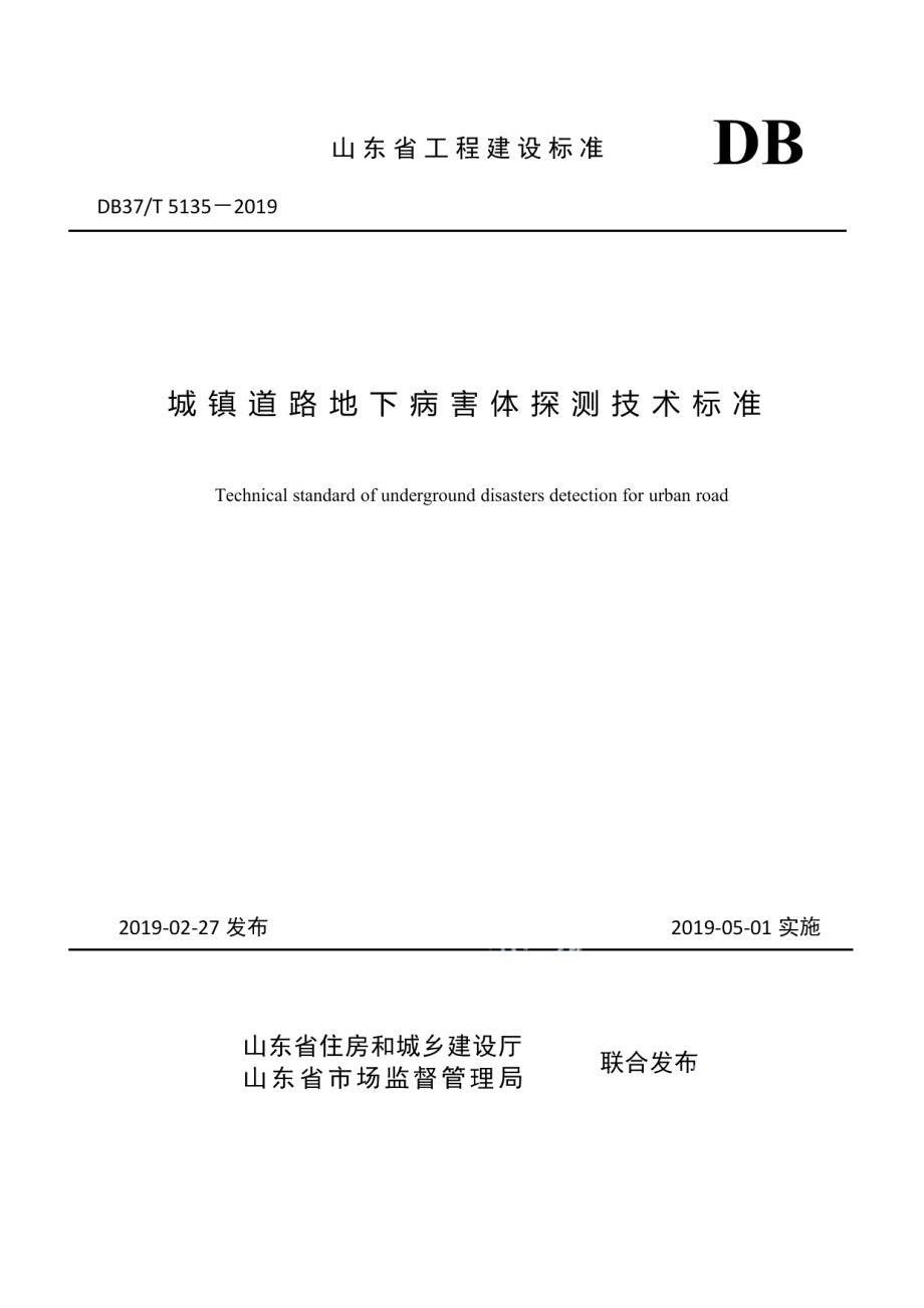 城镇道路地下病害体探测技术标准 DB37T 5135-2019.pdf_第1页