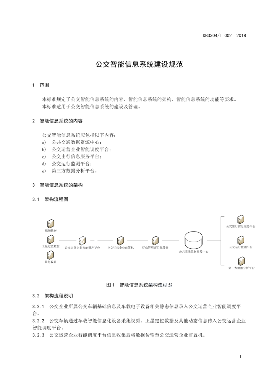 公交智能信息系统建设规范 DB3304T 002－2018 .pdf_第3页