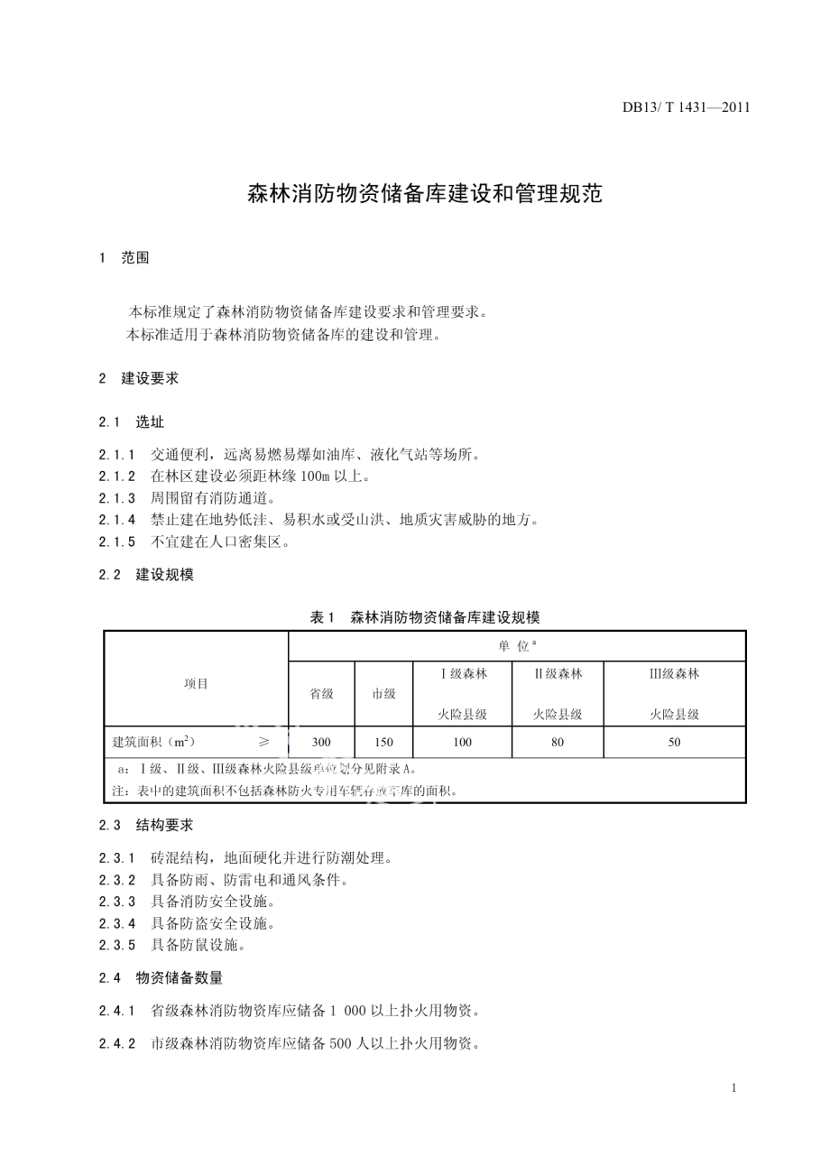 森林消防物资储备库建设和管理规范 DB13T 1431-2011.pdf_第3页