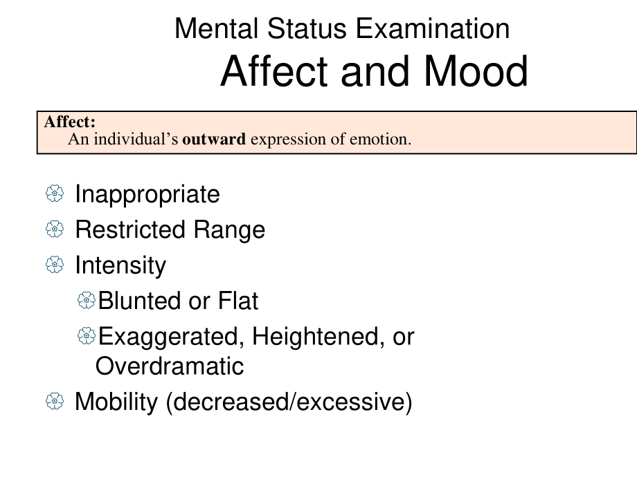 MentalStatusExaminationAffectandMood精神状态检查影响和心情.ppt_第1页