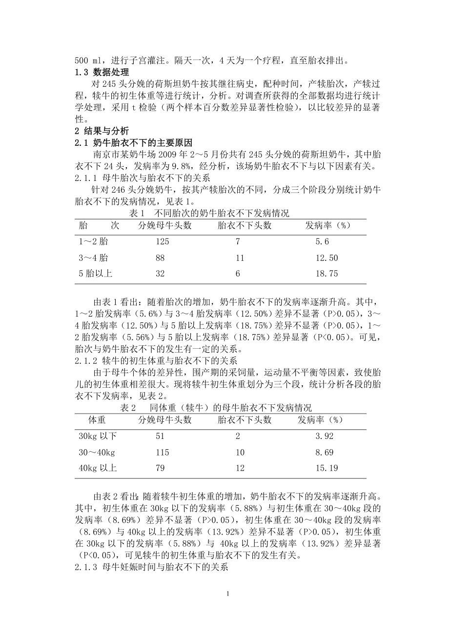 南京某奶牛场奶牛胎衣不下病因及.doc_第2页