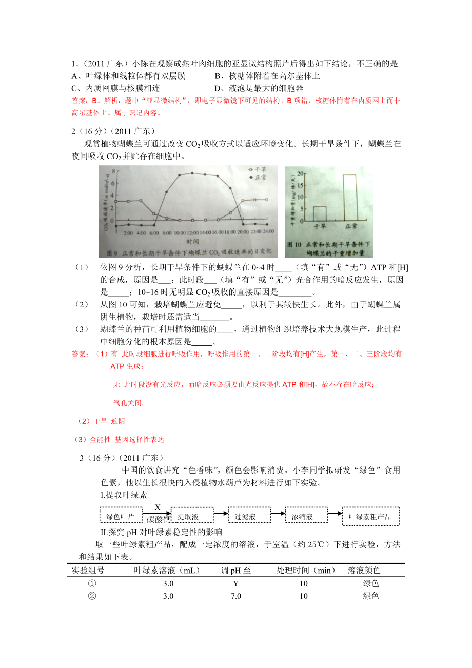 光合和呼吸历年高考题汇编.doc_第1页