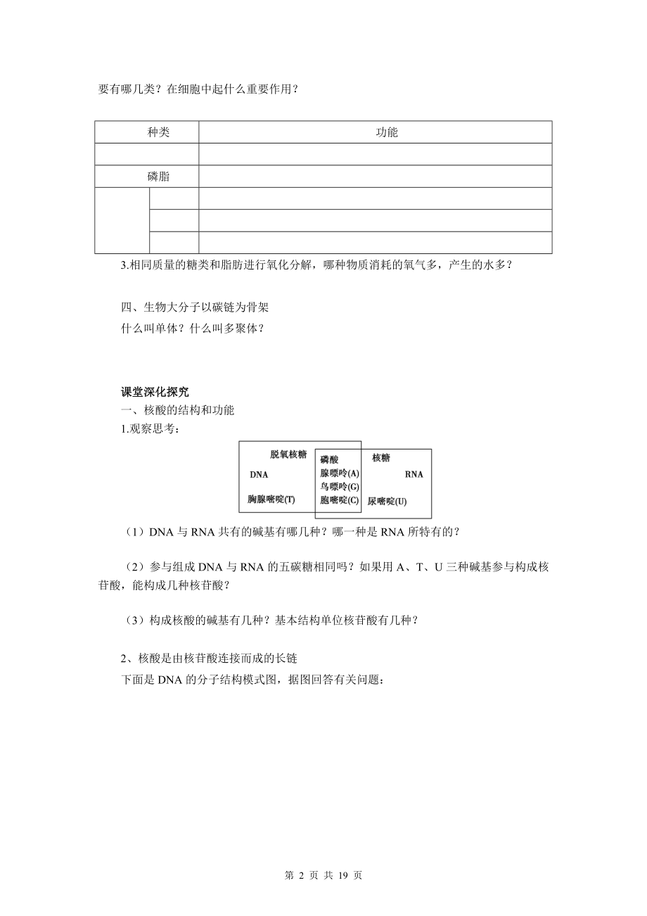 【赢在起点】2013一轮复习学案4-核酸、细胞中的糖类和脂质.doc_第2页