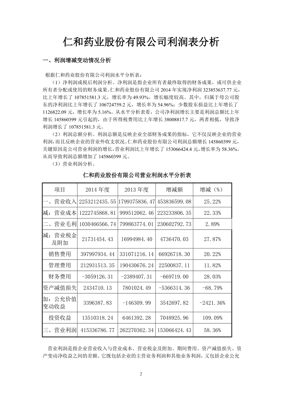 仁和药业股份有限公司利润表分析概要.doc_第2页