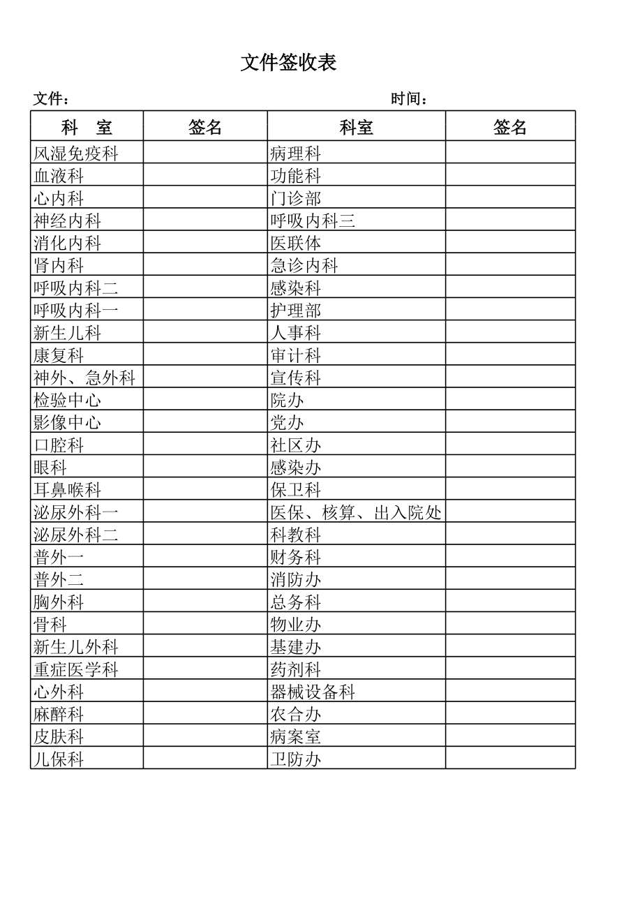 医院文件签收表.xls_第1页