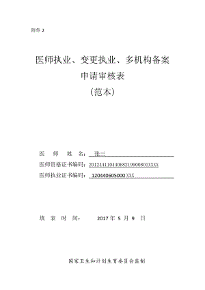 医师执业、变更执业、多机构备案申请审核表(范本-)(医师备案：多执业机构备案).docx