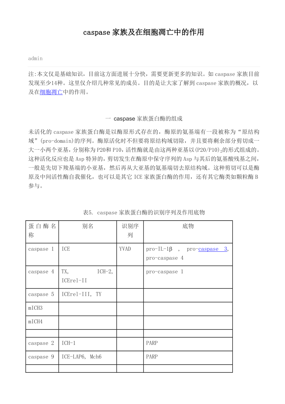 caspase家族及在细胞凋亡中的作用.doc_第1页