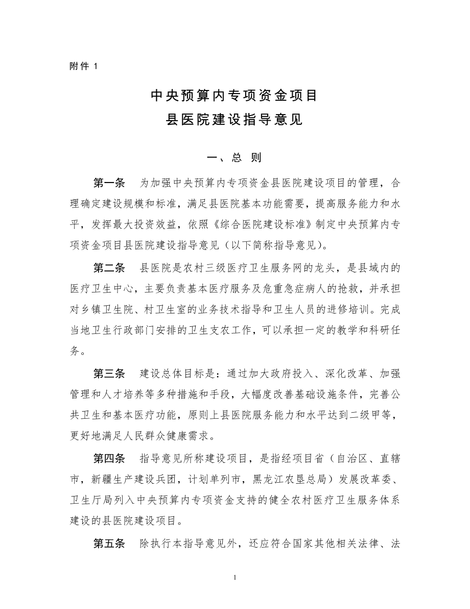 中央预算内专项资金项目县医院建设指导意见.doc_第1页