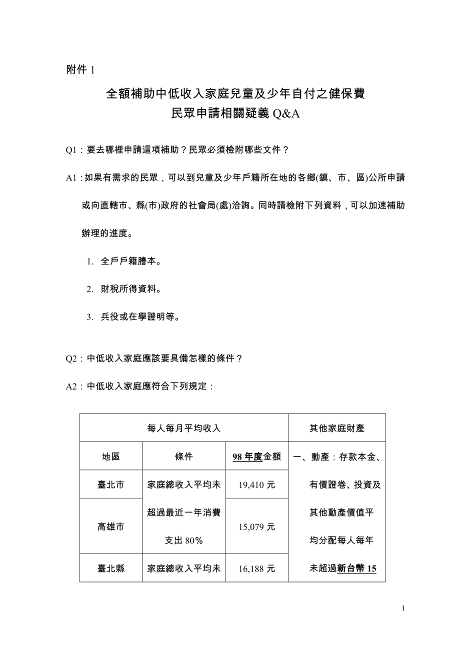 全额补助中低收入家庭儿童及少年自付之健保费.doc_第1页