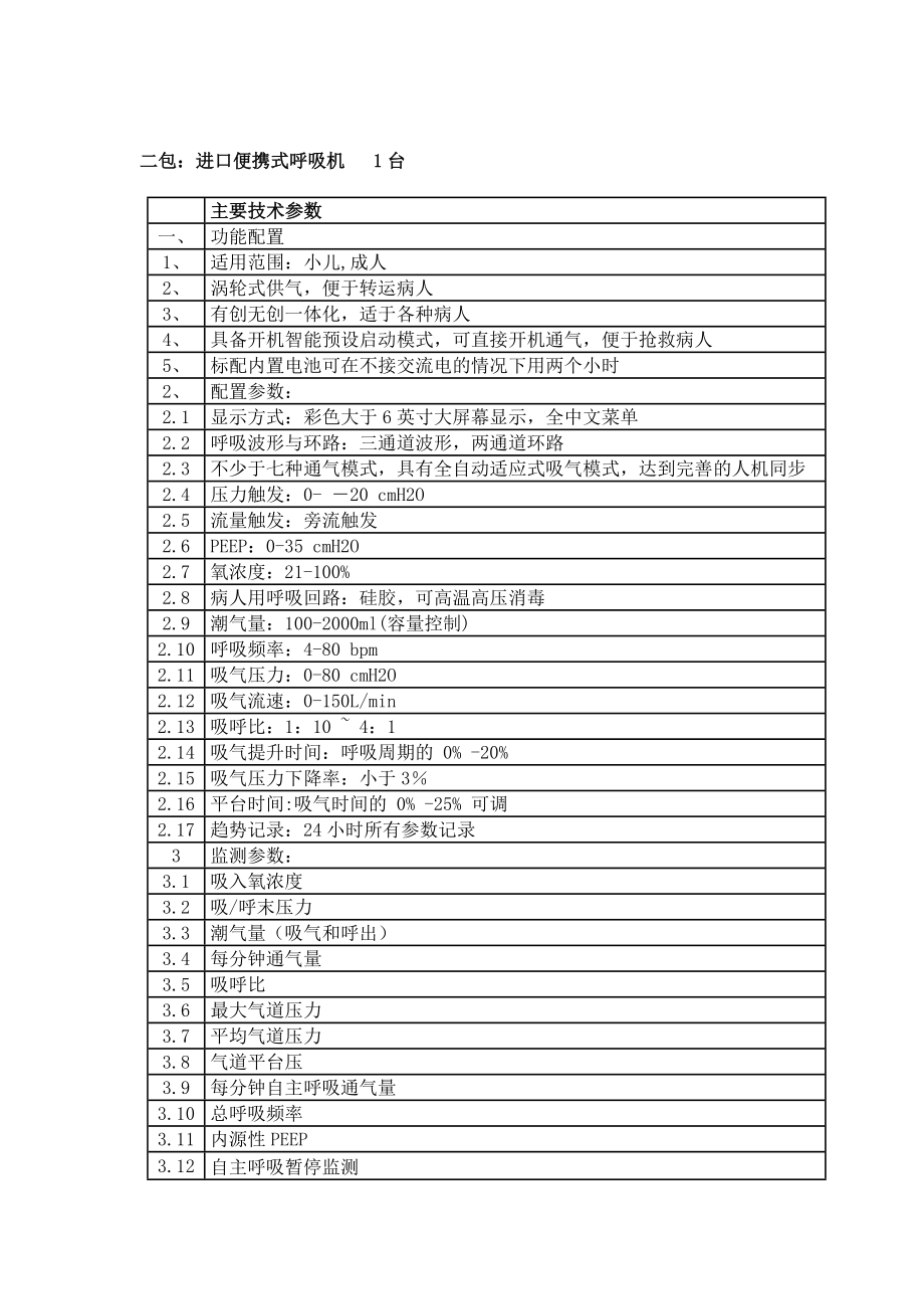 二包：进口便携式呼吸机-1台..doc_第1页