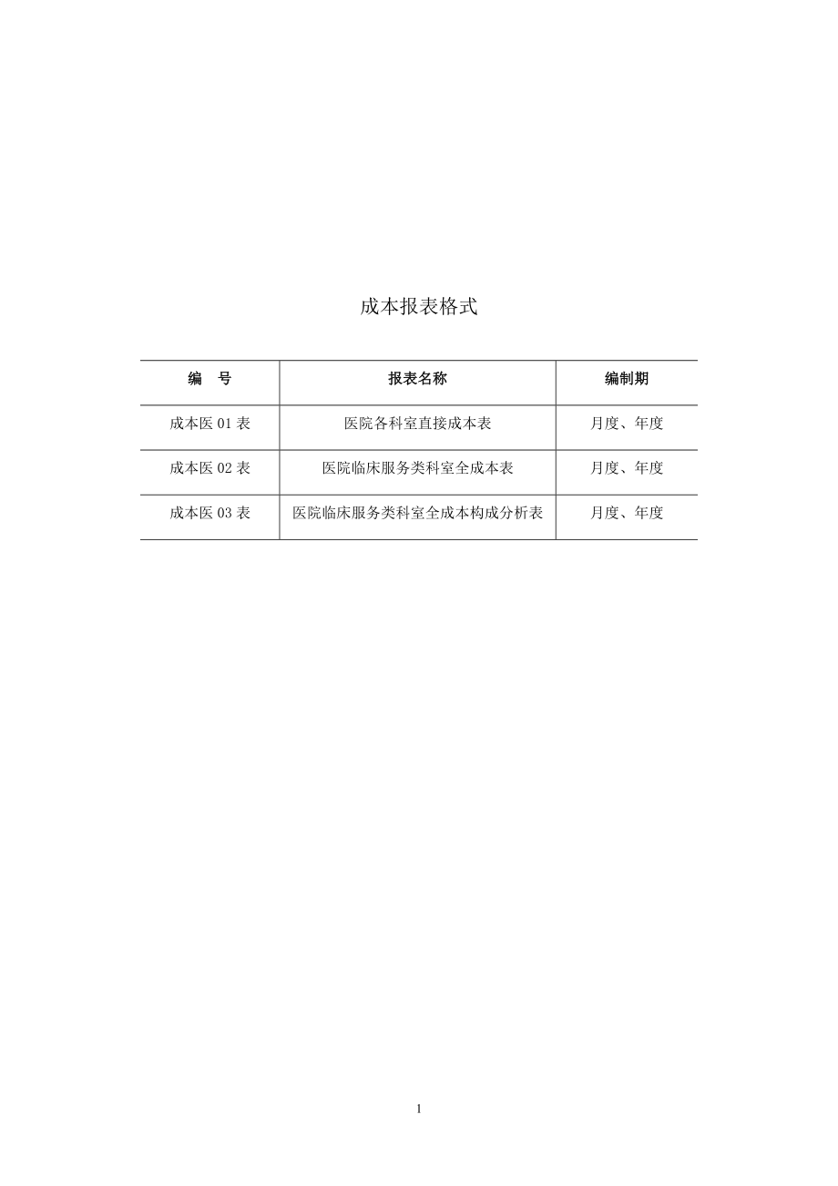 医院成本报表.doc_第1页