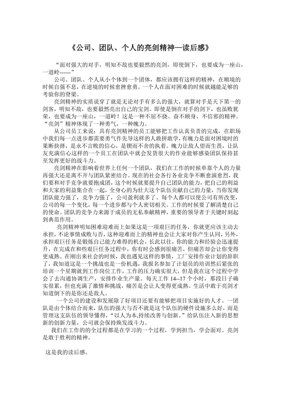 《公司、团队、个人的亮剑精神—读后感》.doc_第1页