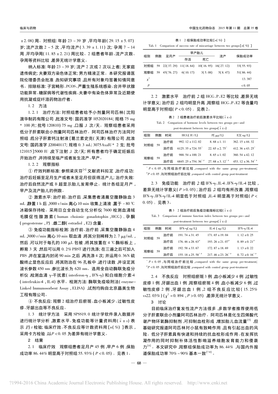 低分子肝素联合小剂量阿司匹林对复-省略-流产患者激素水平-免疫功能的影响-张高.pdf_第2页