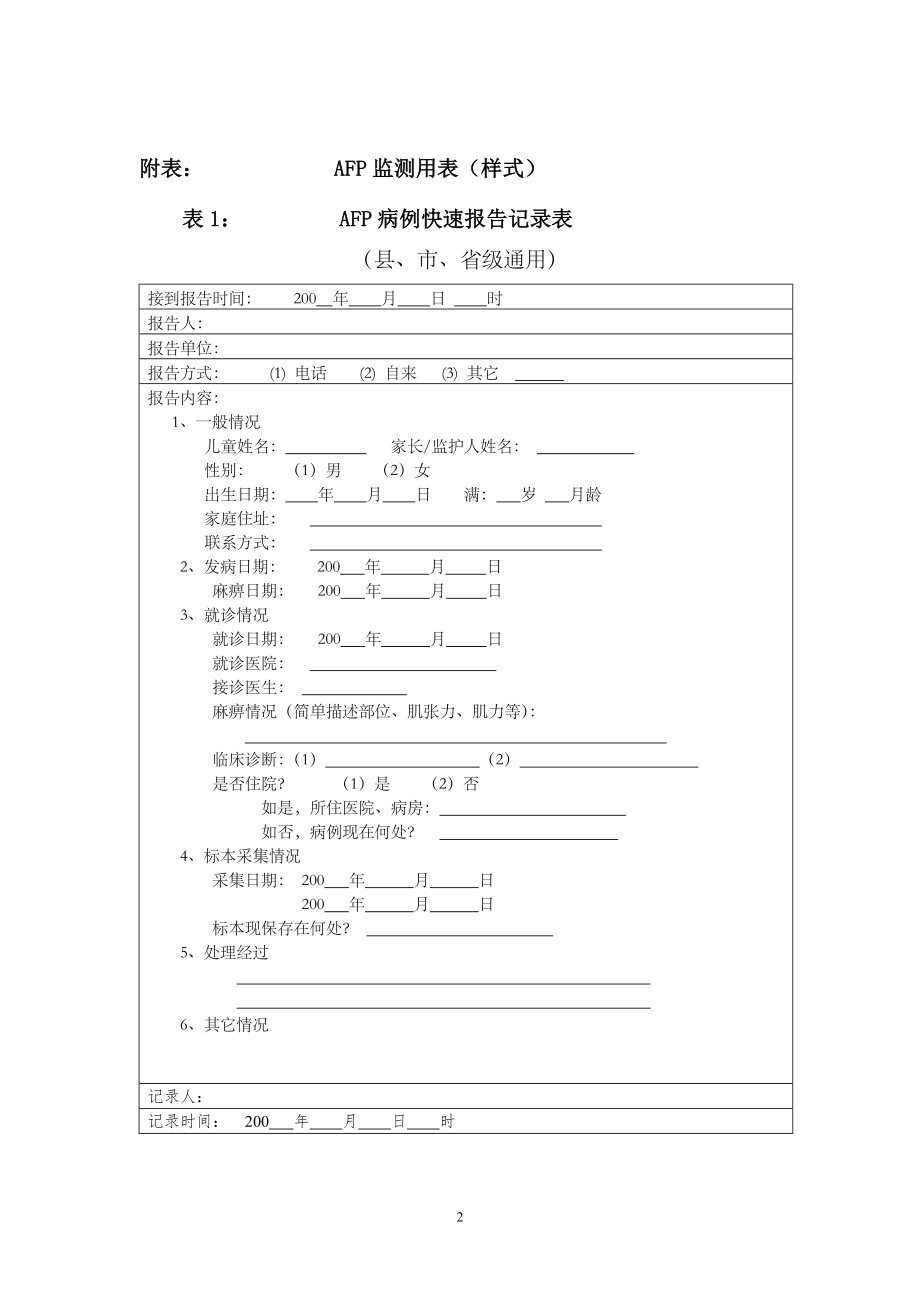 全国急性弛缓性麻痹(AFP)病例分类流程图及监测用表.doc_第2页