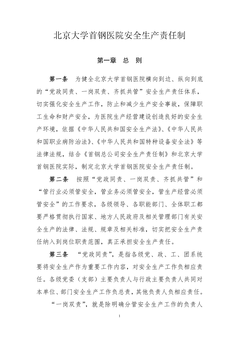 北京大学首钢医院安全生产责任制(DOC).doc_第1页