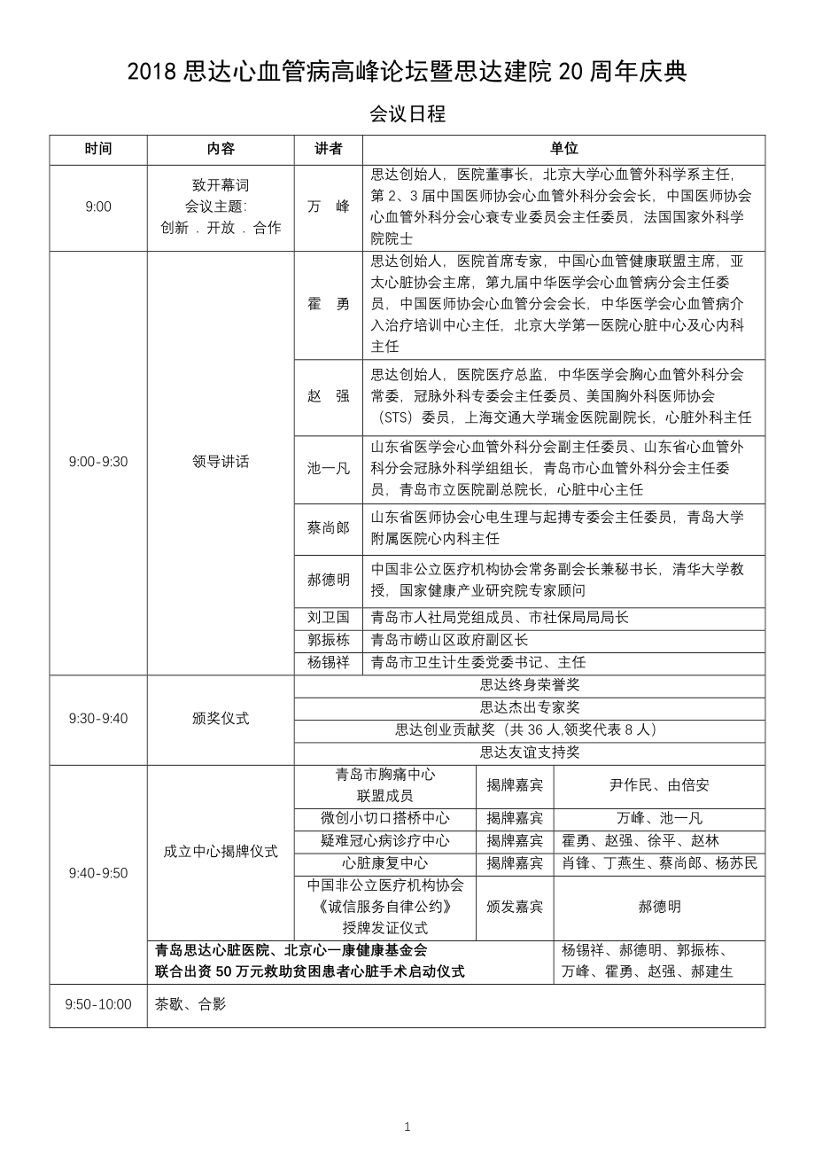 思达心脏医院20周年庆典会议日程.docx_第1页