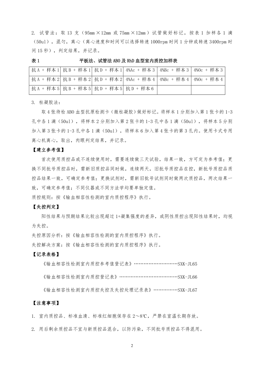 输血相容性检测室内质控操作规程.docx_第2页