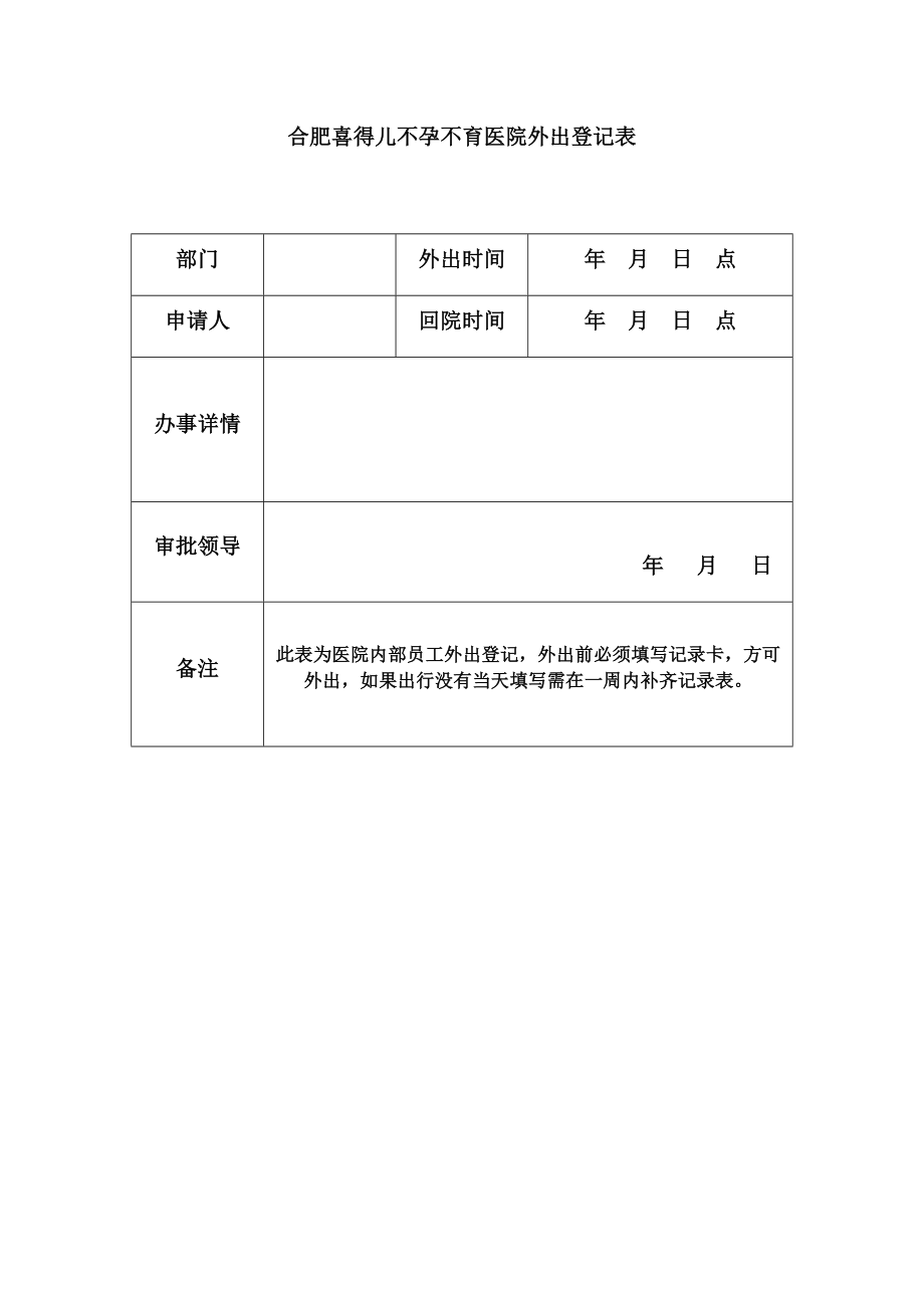 合肥喜得儿不孕不育医院外出登记表.docx_第1页