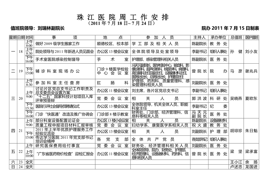 珠江医院周工作安排.doc_第1页