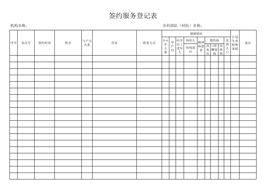 家庭医生签约服务登记表.xls_第1页