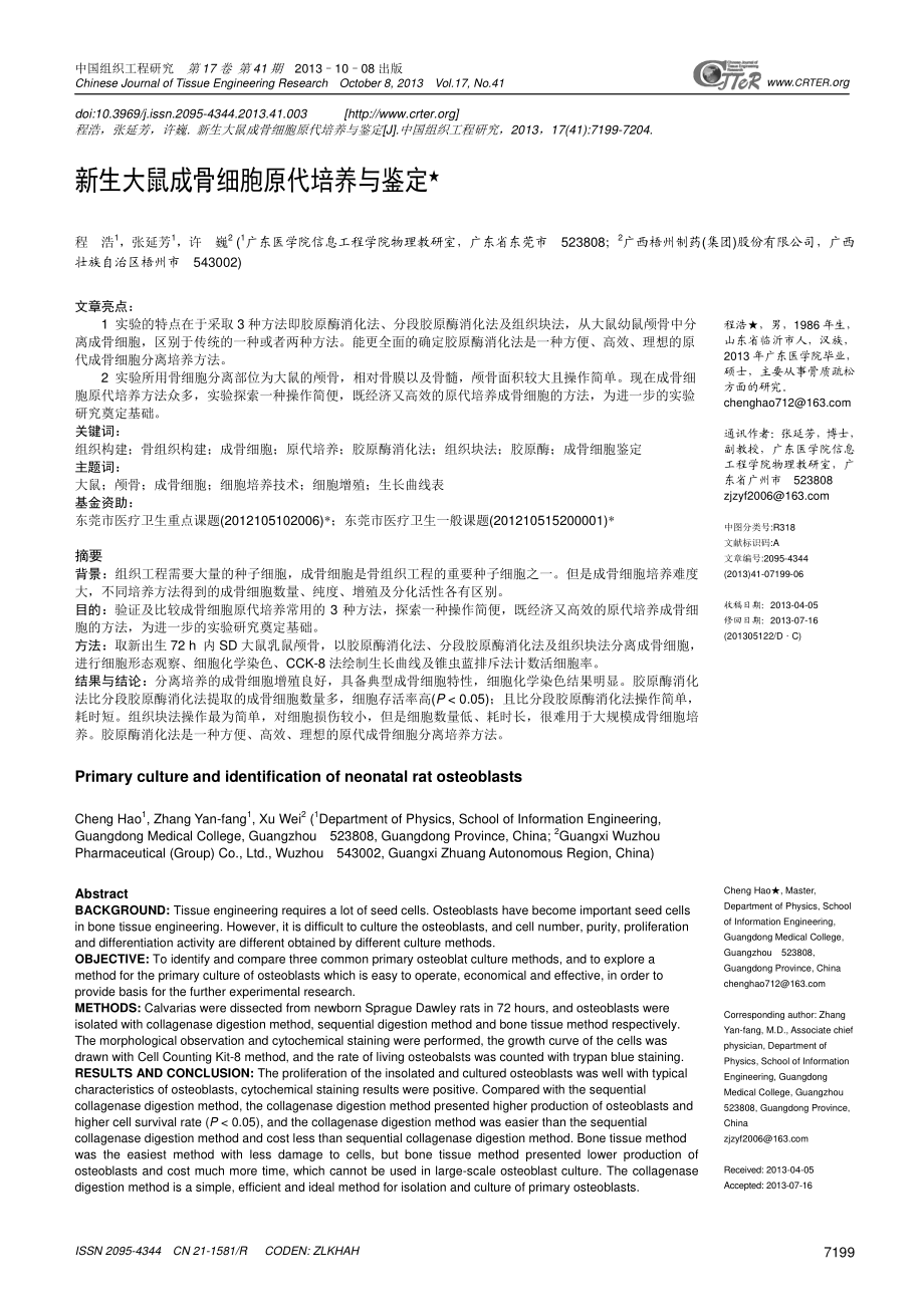 新生大鼠成骨细胞原代培养与鉴定.pdf_第1页