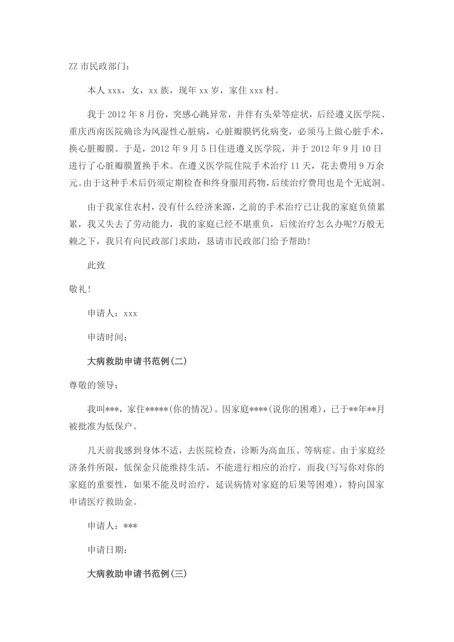 民政局大病救助申请书.docx_第1页