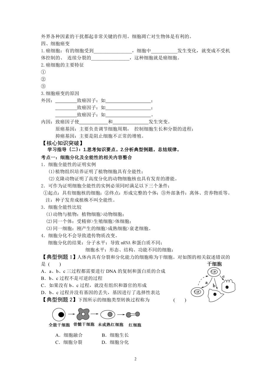 导学案13一轮复习细胞的分化、衰老、凋亡和癌变.doc_第2页