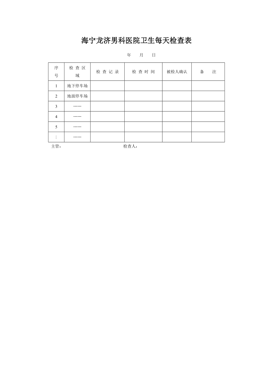 海宁龙济男科医院卫生每天检查表.docx_第1页