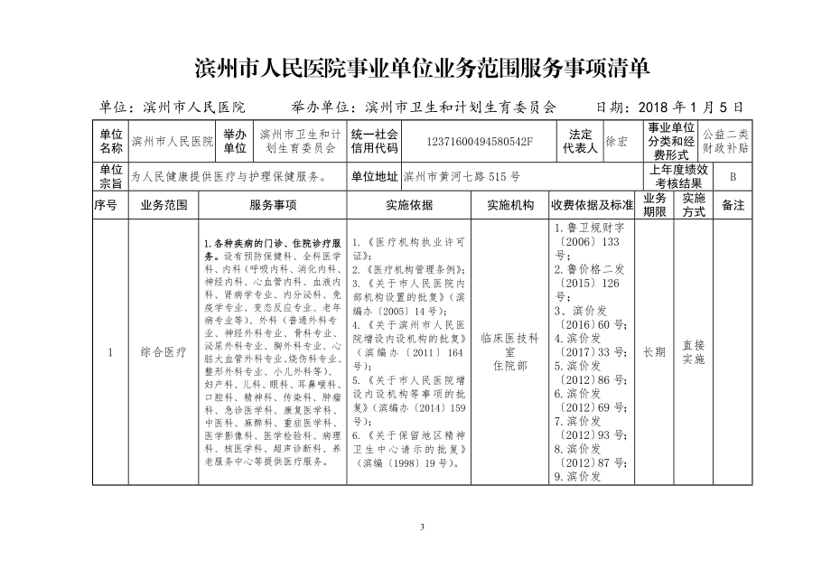 滨州人民医院事业单位业务范围服务事项清单.doc_第1页