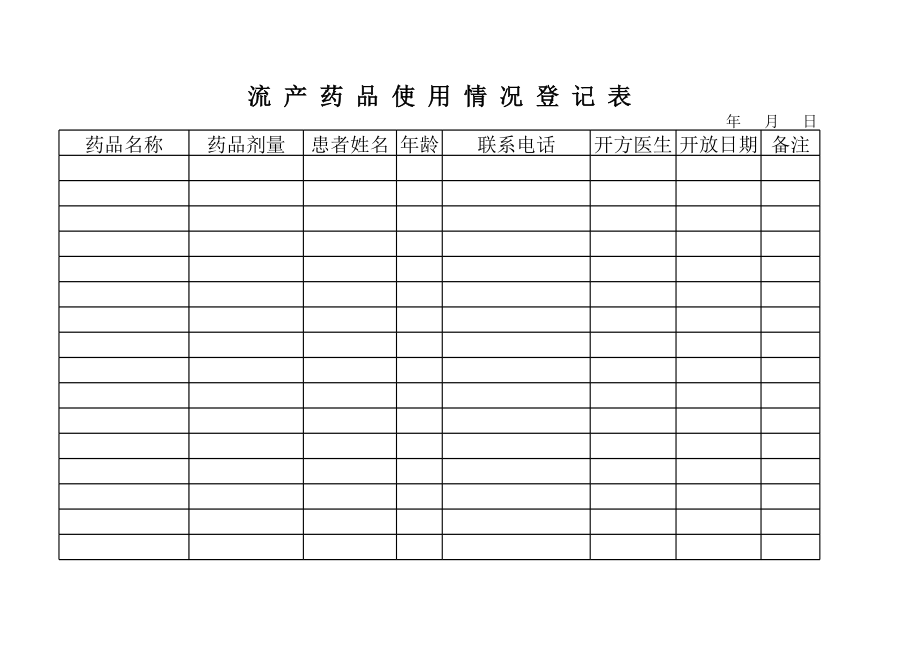 流产药品登记表.xls_第1页