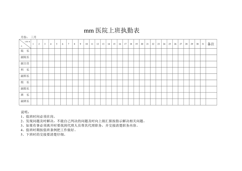 晓店医院上班执勤表.doc_第1页