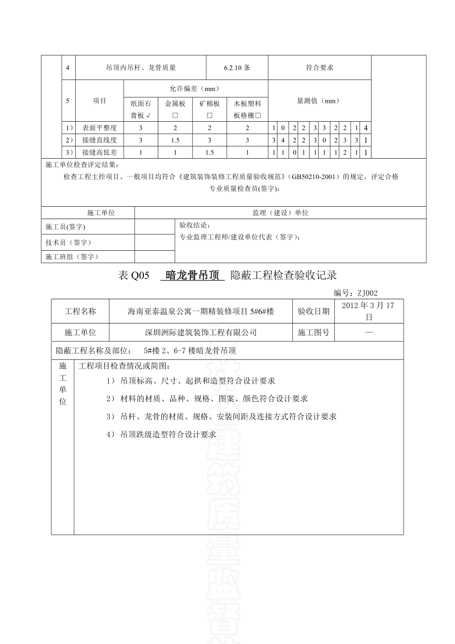 天花暗龙骨吊顶隐蔽报验表1.docx_第2页