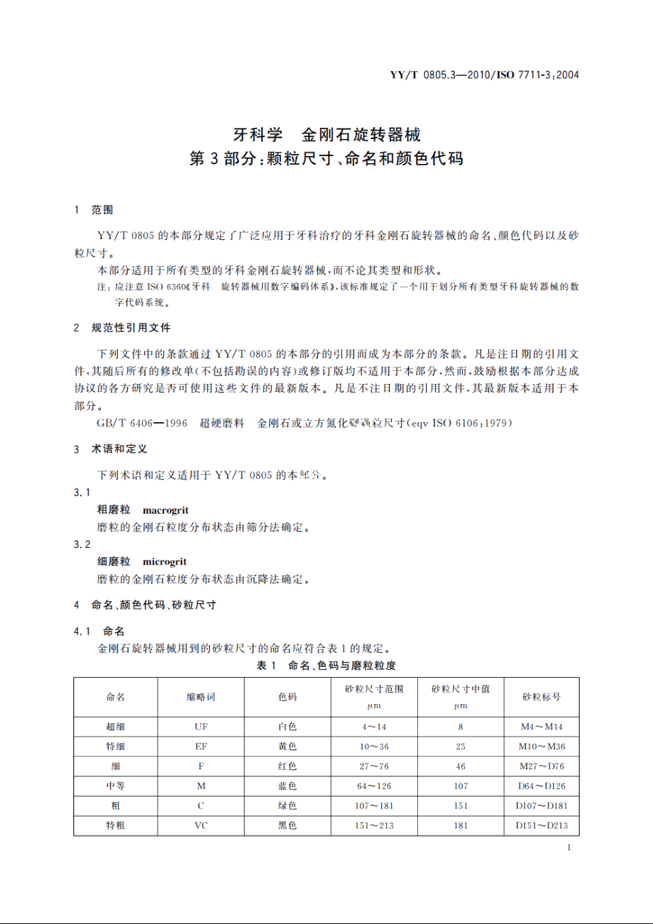 牙科学　金刚石旋转器械　第3部分：颗粒尺寸、命名和颜色代码 YYT 0805.3-2010.pdf_第3页