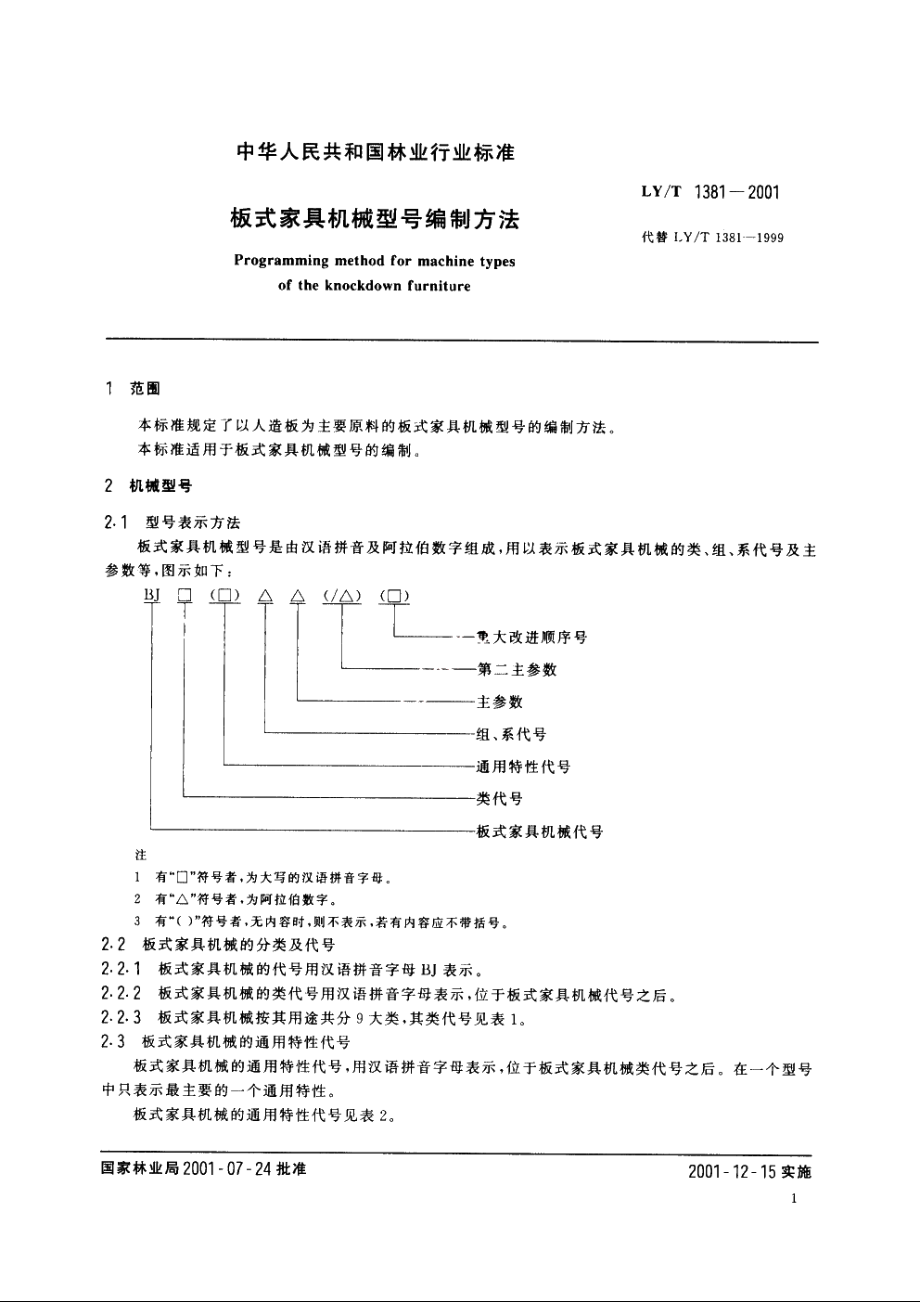 板式家具机械型号编制方法 LYT 1381-2001.pdf_第3页