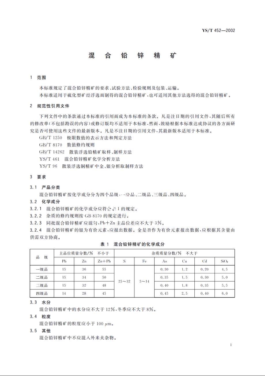 混合铅锌精矿 YST 452-2002.pdf_第3页