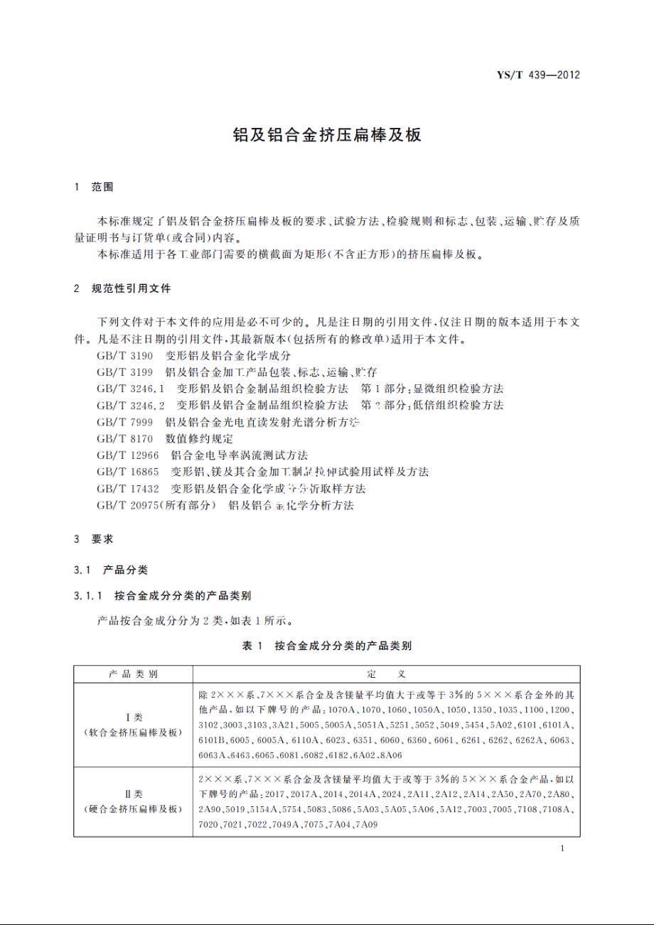 铝及铝合金挤压扁棒及板 YST 439-2012.pdf_第3页