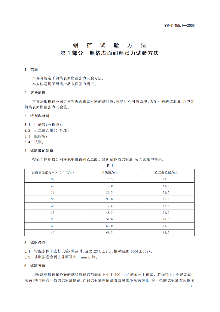 铝箔试验方法 第1部分 铝箔表面润湿张力试验方法 YST 455.1-2003.pdf_第3页