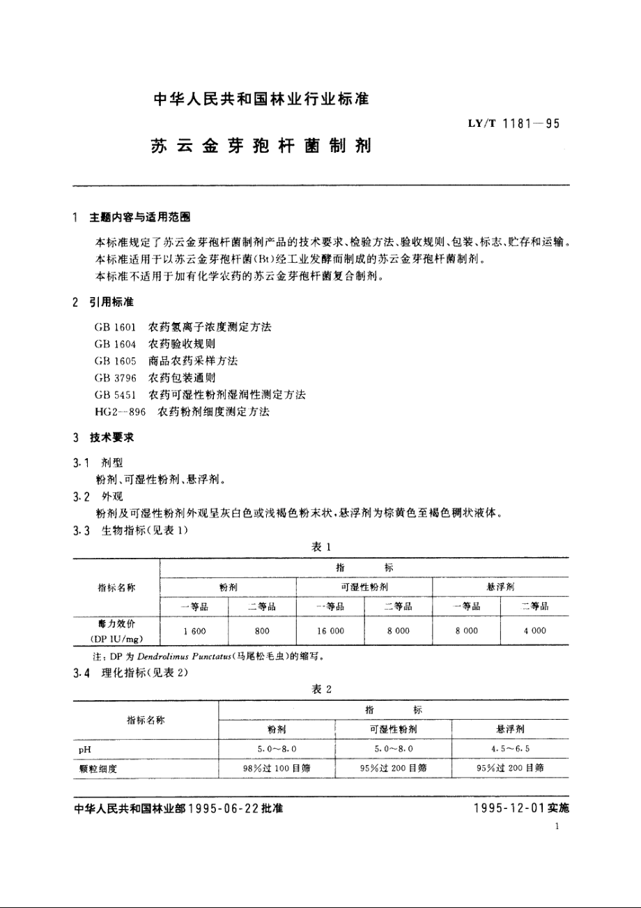 苏云金芽孢杆菌制剂 LYT 1181-1995.pdf_第2页