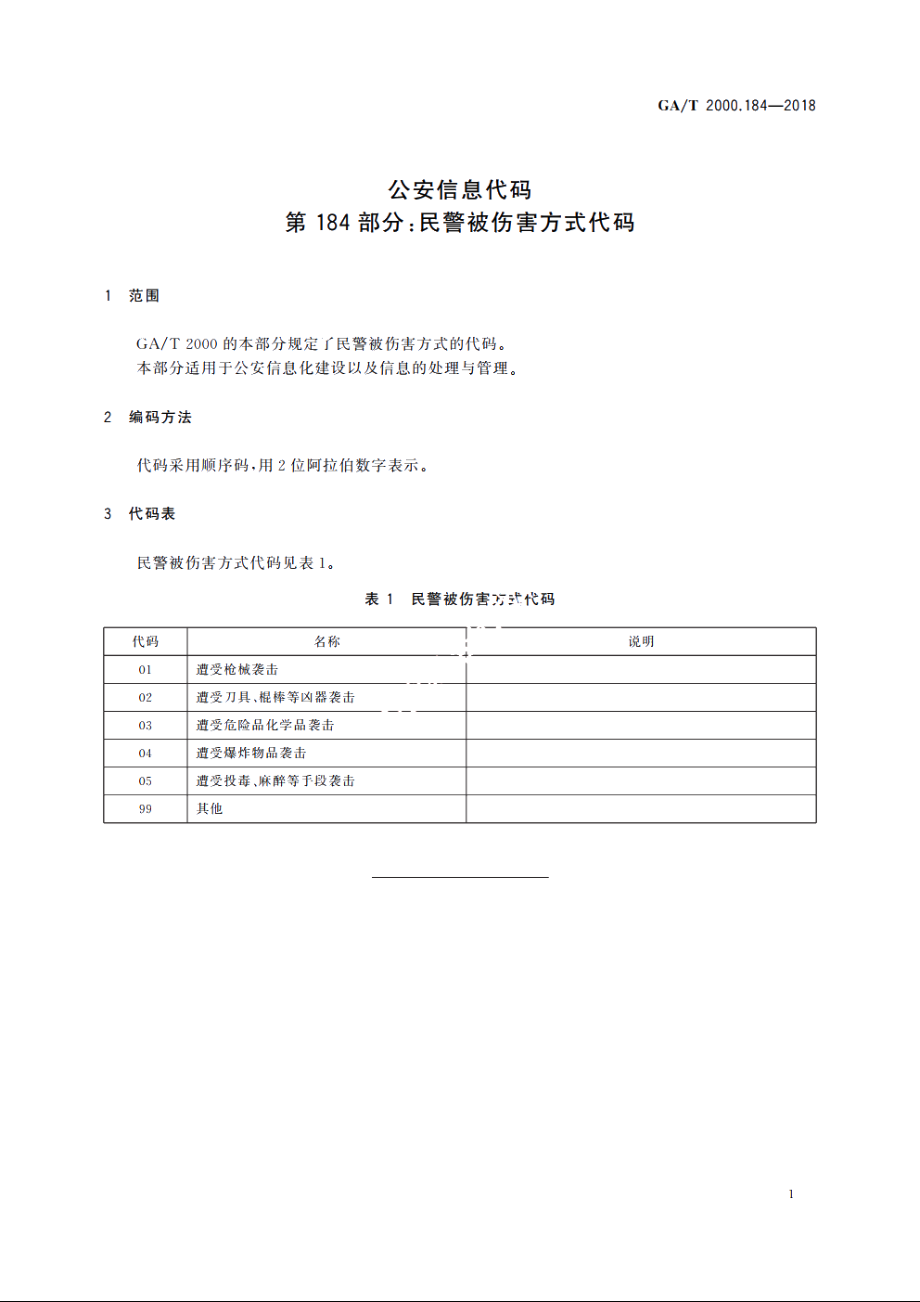 公安信息代码　第184部分：民警被伤害方式代码 GAT 2000.184-2018.pdf_第3页